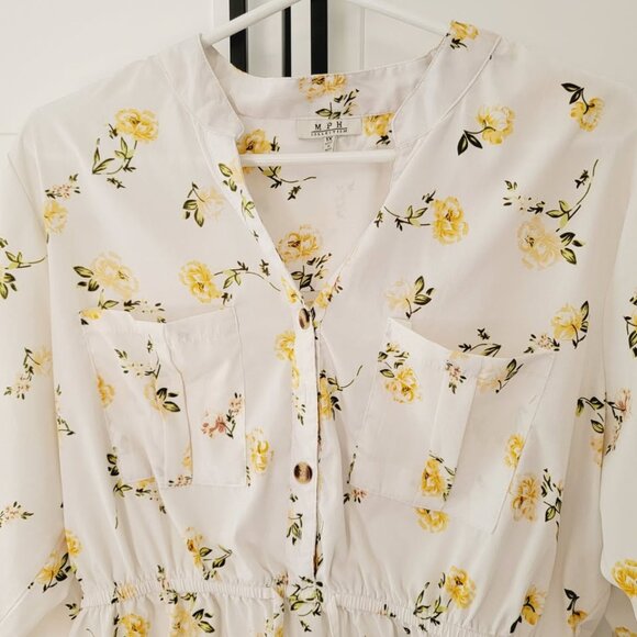 MPH Collection Womens White Floral Blouse Short Sleeve Drawstring Waist 1X BOHO - Picture 4 of 9